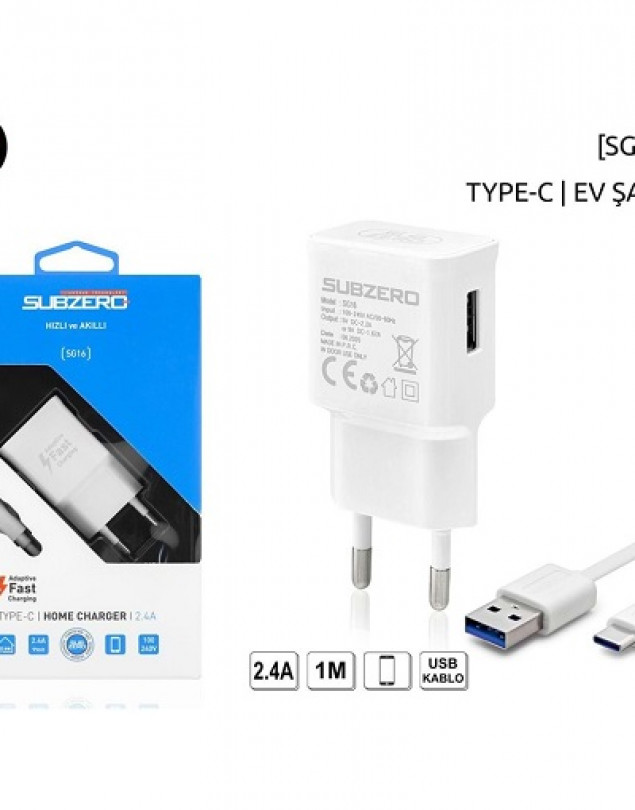 Subzero SG16 5V 2.4A Type-C 1 Mt. Kablolu Ev Tipi Hızlı Şarj Cihazı